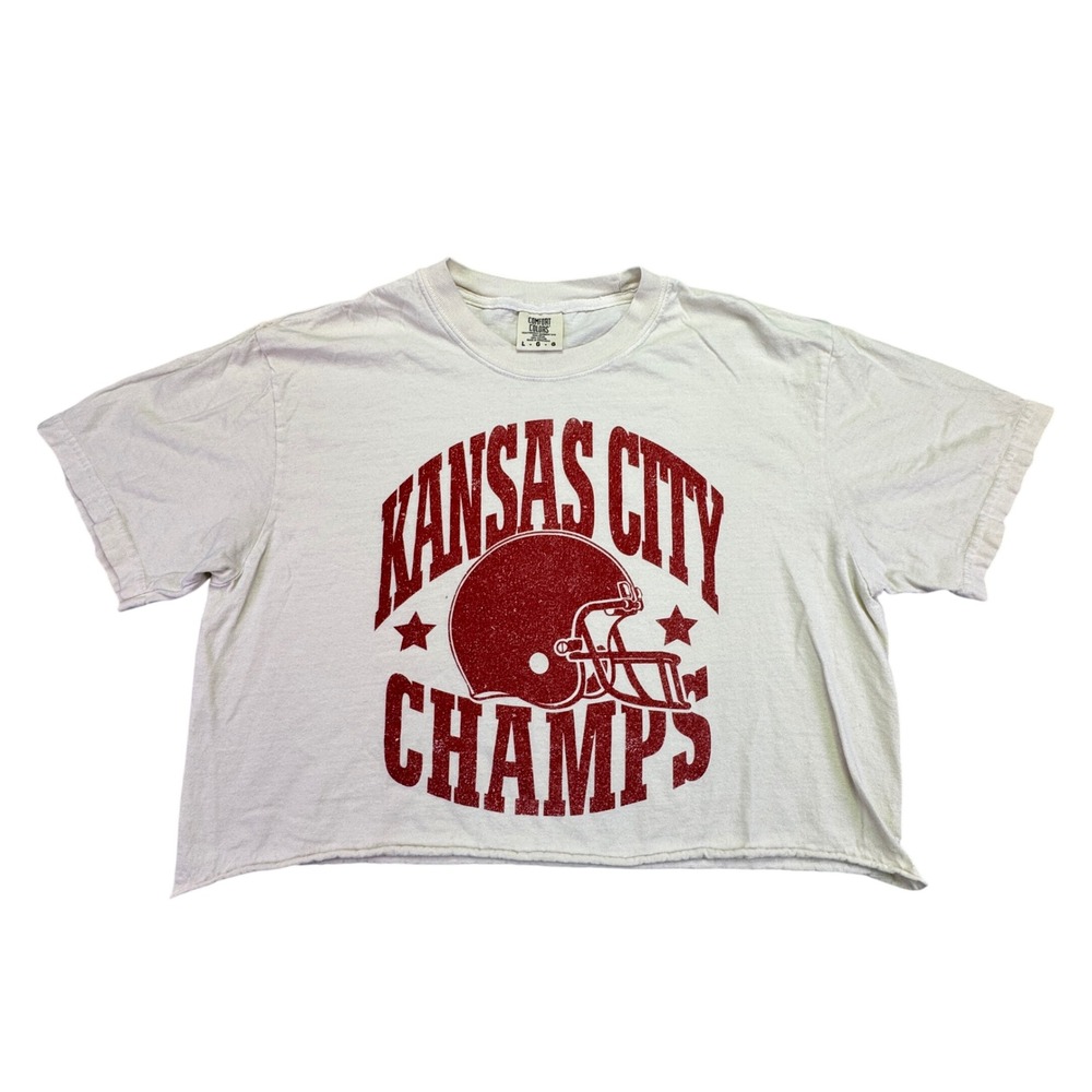 Kansas City Chiefs Shirt Women's Large Crop Top‎ Football Champs Graphic